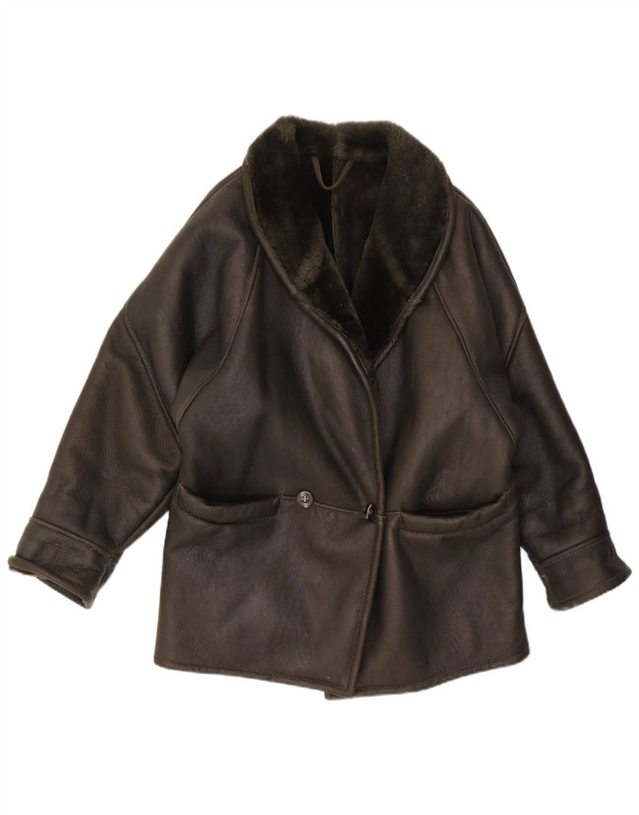 Damska kurtka shearling VINTAGE UK 16, duża czarna