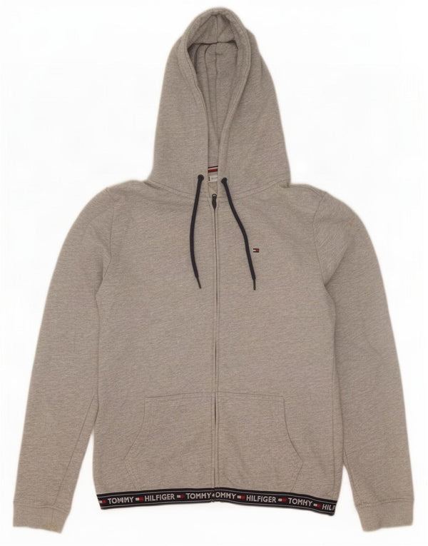 Męski sweter Tommy Hilfiger z grafiką i zamkiem błyskawicznym, duży, szary, z blokami kolorów