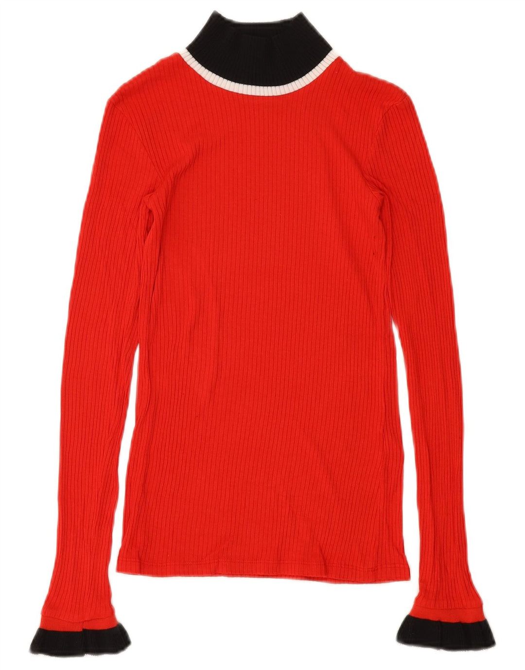ZARA Womens Turtle Neck Jumper Sweater UK 8 Small Red Colourblock