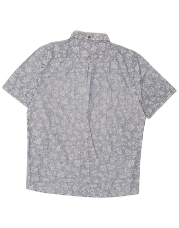 Marlboro Classics Męska koszula slim fit z krótkim rękawem, 2XL, niebieska w kwiaty