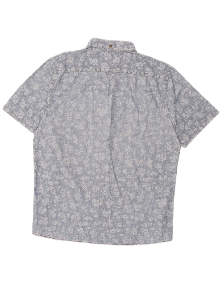 Marlboro Classics Męska koszula slim fit z krótkim rękawem, 2XL, niebieska w kwiaty