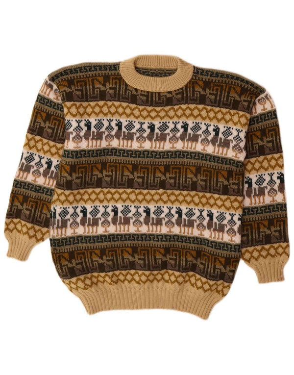 Vintage męski sweter z okrągłym dekoltem, średni, wielokolorowy Fair Isle