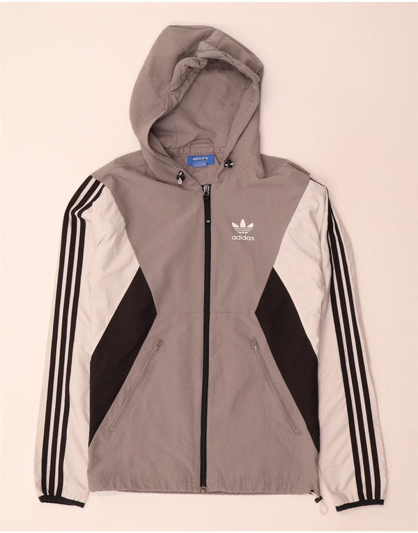 Męska kurtka przeciwdeszczowa Adidas z kapturem UK 34 XS Szary poliester z blokami kolorów