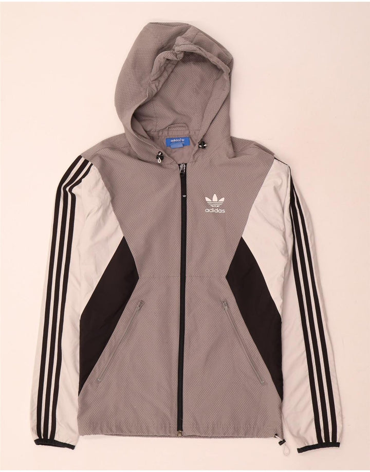 Męska kurtka przeciwdeszczowa Adidas z kapturem UK 34 XS Szary poliester z blokami kolorów