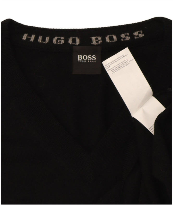 Męski sweter Hugo Boss z dekoltem w szpic, duży, czarny, wełniany