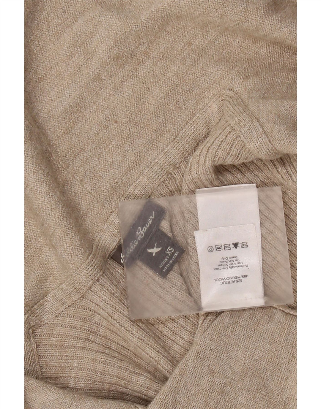 Sweter damski EDDIE BAUER z otwartym kardiganem UK 6 XS, beżowy, akrylowy