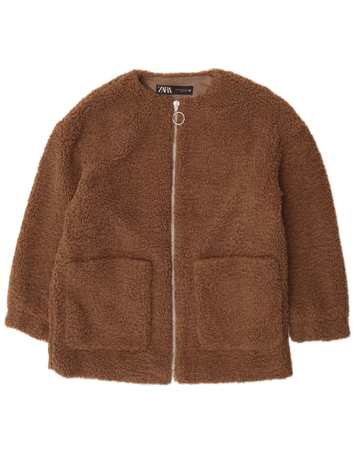 Damska kurtka polarowa oversize Teddy Bear UK 6 XS, brązowa, poliester