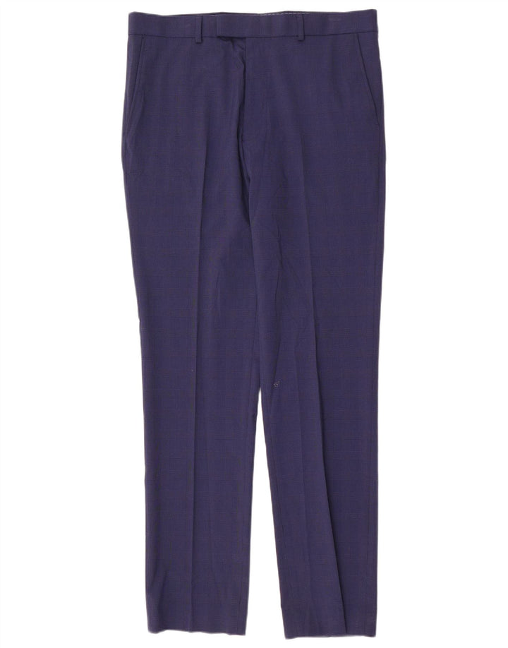 Marks & Spencer Męskie spodnie garniturowe slim fit W34 L33 Niebieskie pepitkę