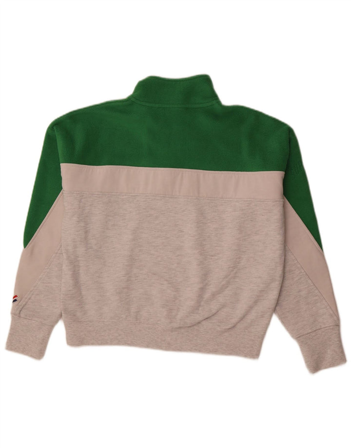 SUPERDRY Womens Zip Neck Sweatshirt Jumper UK 12 Medium  Grey Colourblock