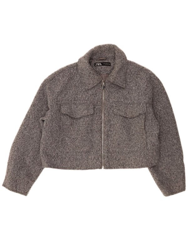 Zara Womens Crop Bomber Jacket UK 20 2XL Grey Polyester