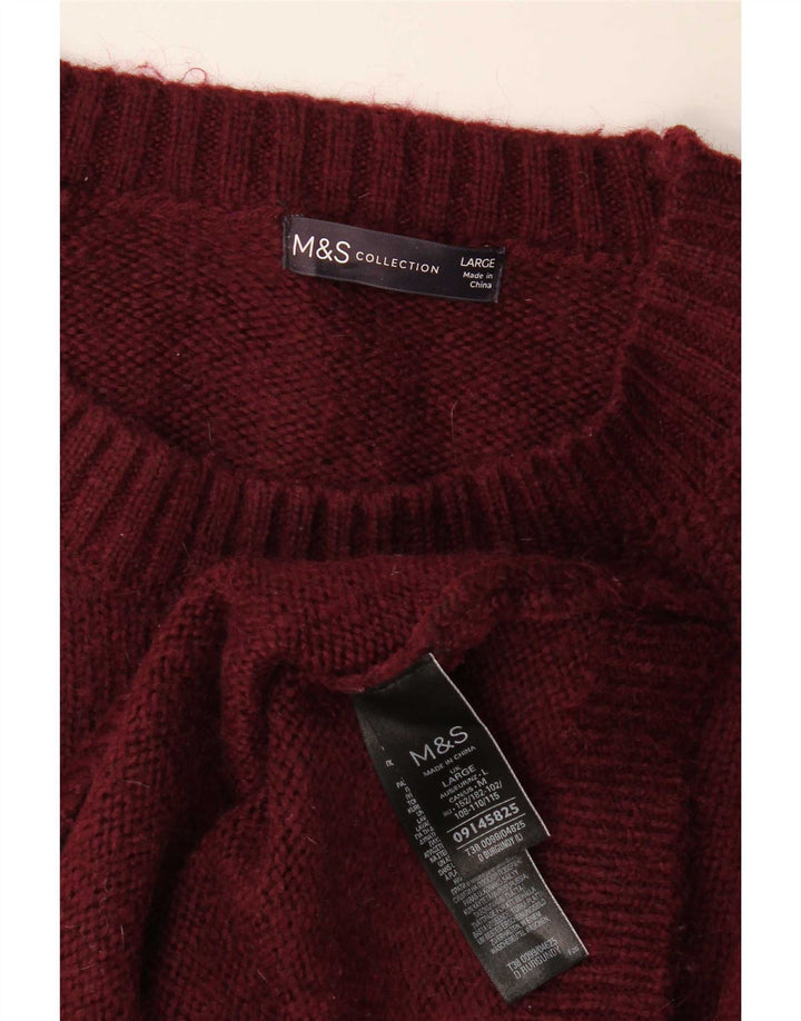 Marks & Spencer Męski sweter z okrągłym dekoltem, duży, bordowy, akrylowy