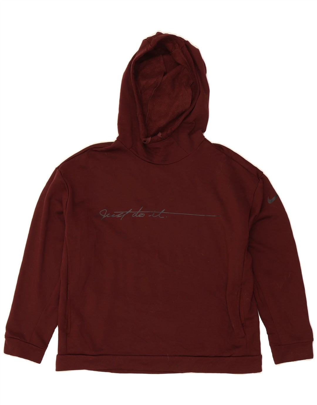 NIKE Womens Graphic Hoodie Jumper UK 14 Medium Burgundy Polyester Vintage Nike and Second-Hand Nike from Messina Hembry 