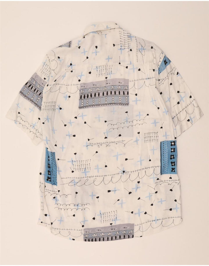 VINTAGE Mens Big & Tall Short Sleeve Shirt Medium White Patchwork Vintage Vintage and Second-Hand Vintage from Messina Hembry 