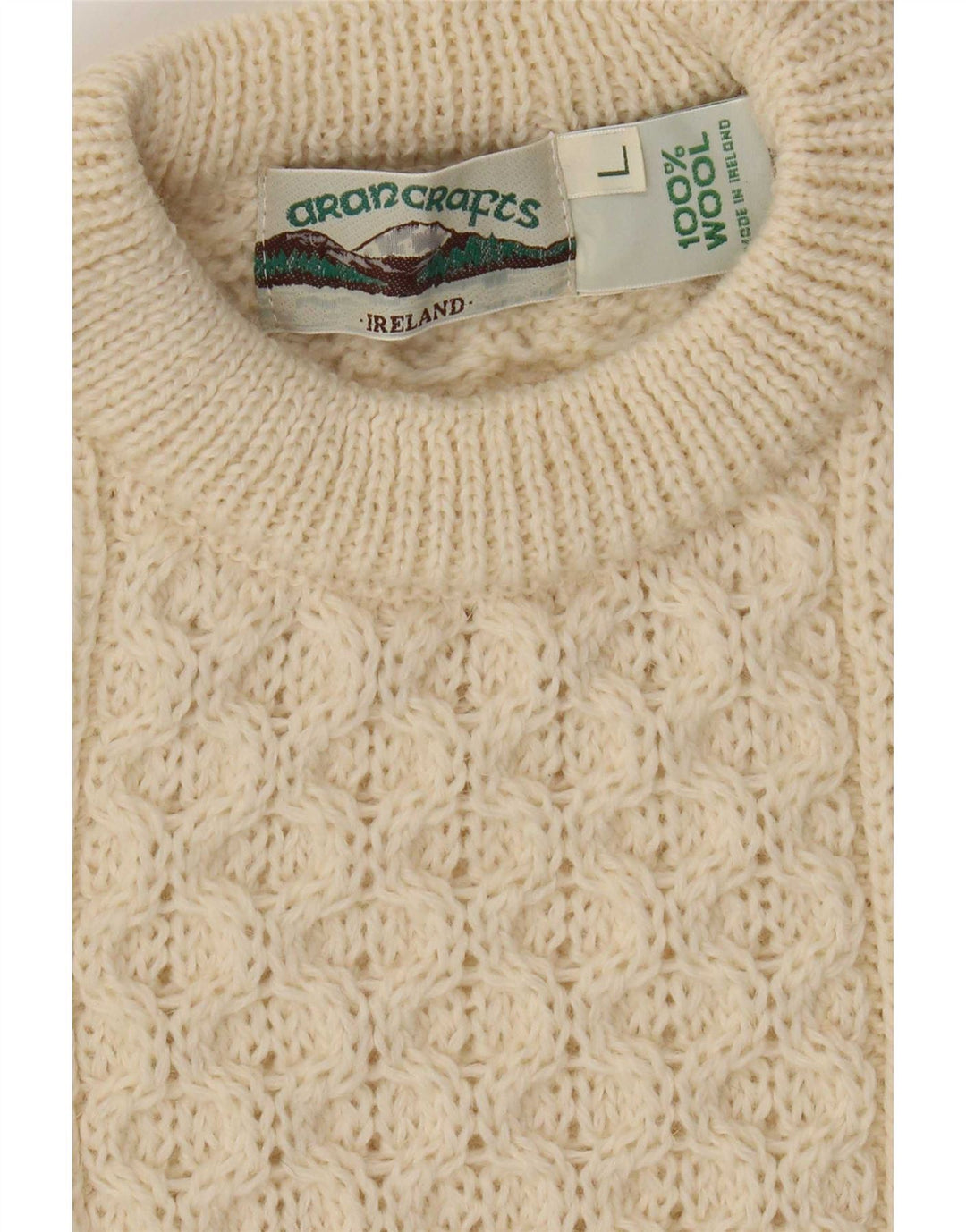 Aran Crafts Męski sweter z okrągłym dekoltem, duży, beżowy, wełniany