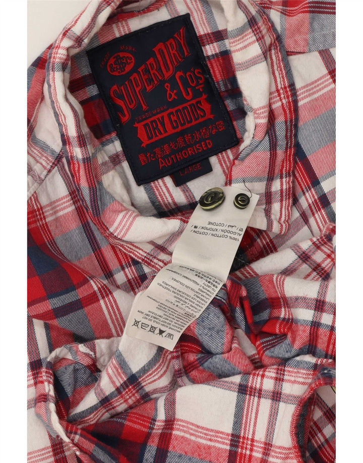 Męska koszula flanelowa Superdry, duża, bawełniana w czerwoną kratę