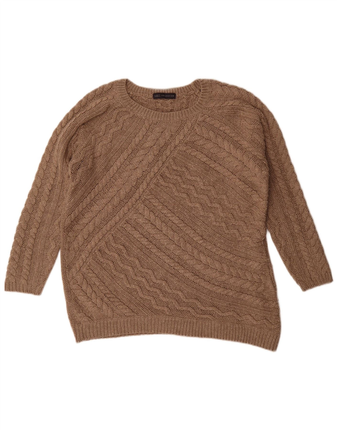 Marks & Spencer Damski sweter oversize z okrągłym dekoltem, UK 14, duży brązowy