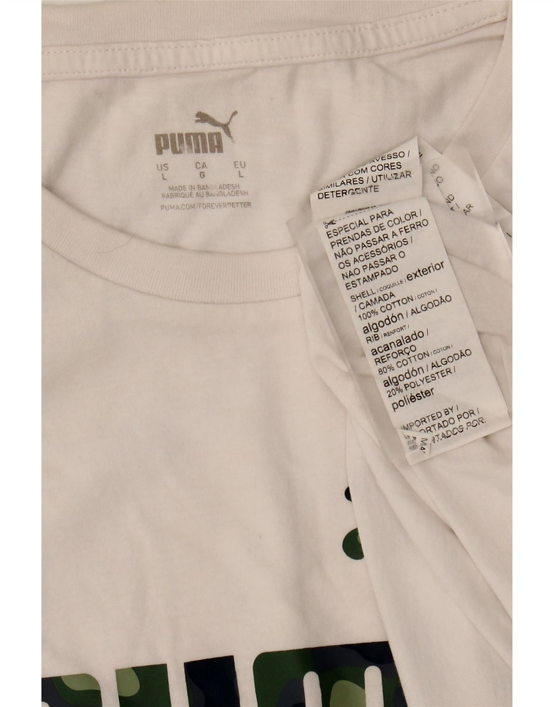 PUMA Mens Graphic T-Shirt Top Large White Cotton