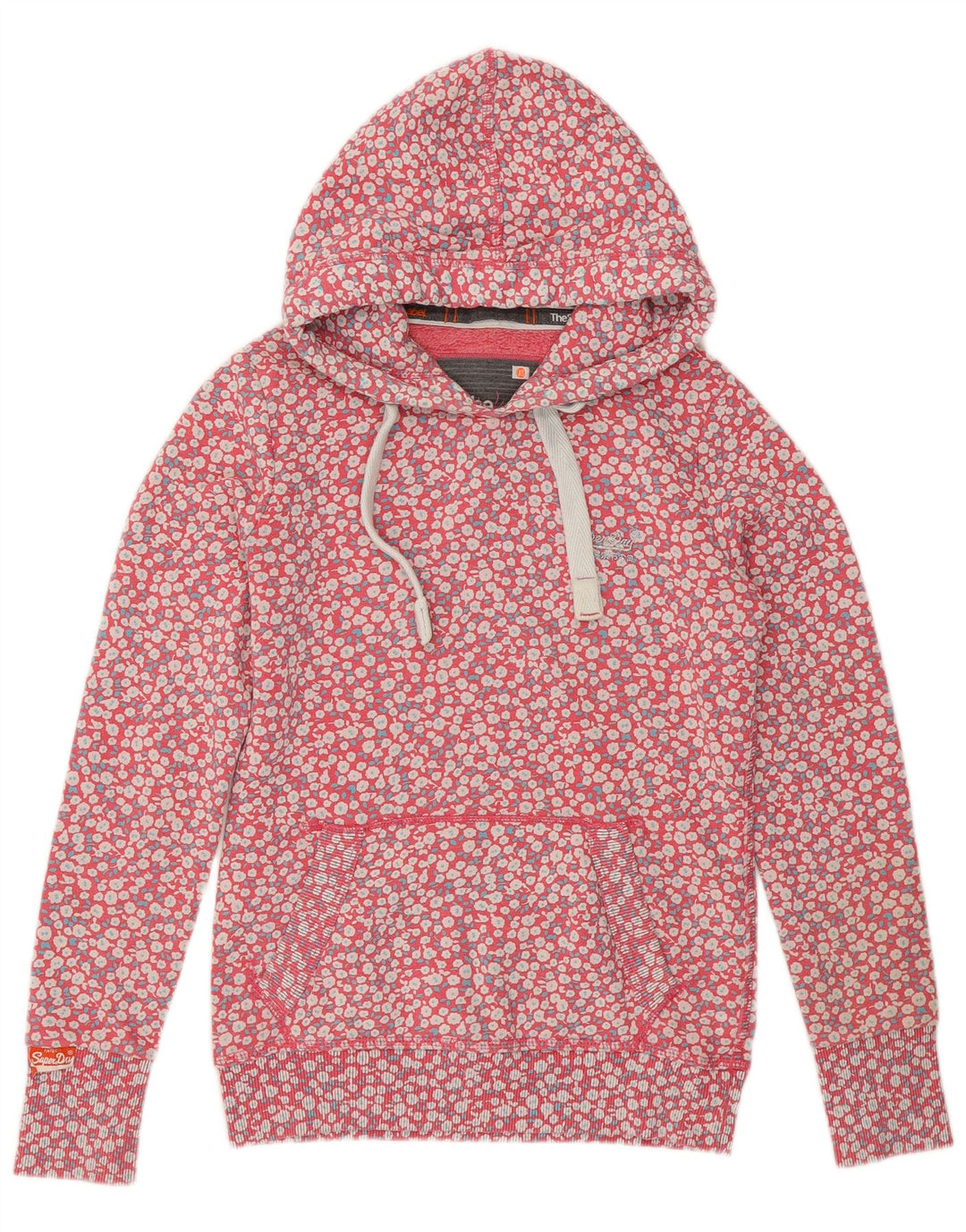 SUPERDRY Damski sweter z kapturem UK 6 XS Różowy, bawełniany w kwiaty