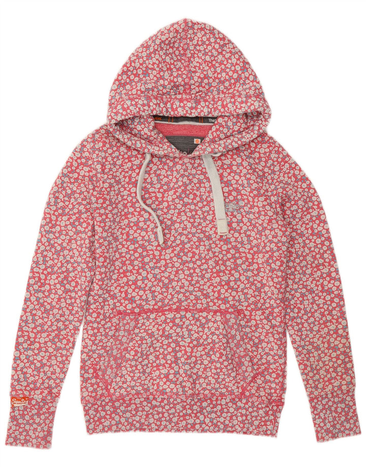 SUPERDRY Damski sweter z kapturem UK 6 XS Różowy, bawełniany w kwiaty