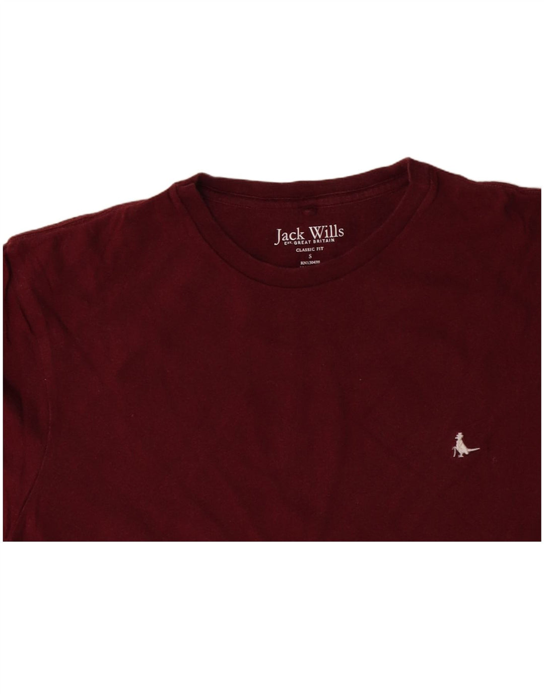 Męski T-shirt JACK WILLS o klasycznym kroju, mały, bordowy, bawełniany
