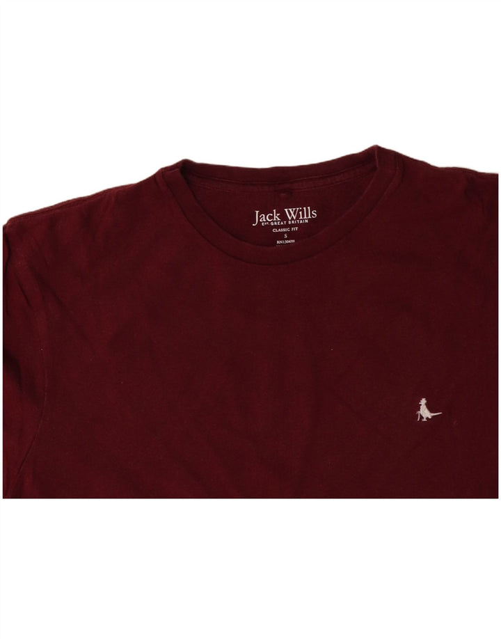 Męski T-shirt JACK WILLS o klasycznym kroju, mały, bordowy, bawełniany