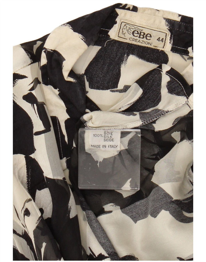 Damska bluzka koszulowa w stylu vintage z abstrakcyjnym wzorem, przezroczysta IT 44, średnia czerń