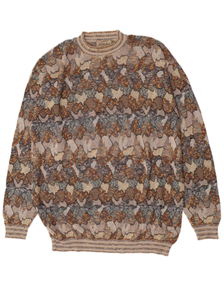 Sweter męski Suspense z abstrakcyjnym wzorem i okrągłym dekoltem IT 54 XL szary