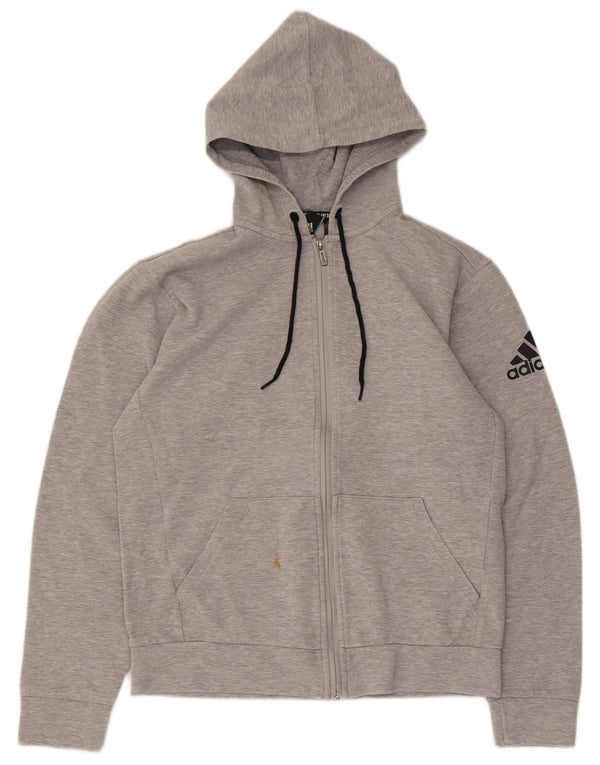 Adidas Mens Zip Hoodie Sweater Small Grey Flecked Cotton