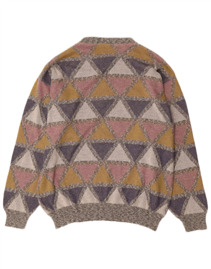 Vintage męski sweter z wycięciem pod szyją, duży, wielokolorowy Argyle/diament