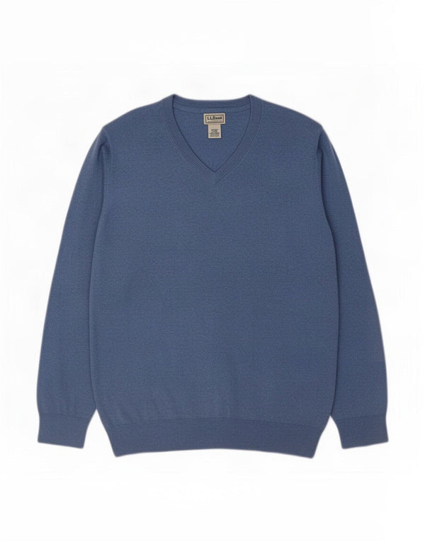 Męski sweter L.L.Bean z dekoltem w kształcie litery V, XL, niebieska bawełna