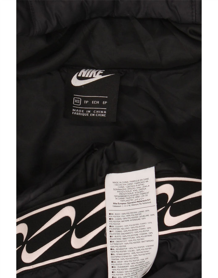 Damska wyściełana kurtka z kapturem i grafiką Nike UK 6 XS, czarna, poliestrowa