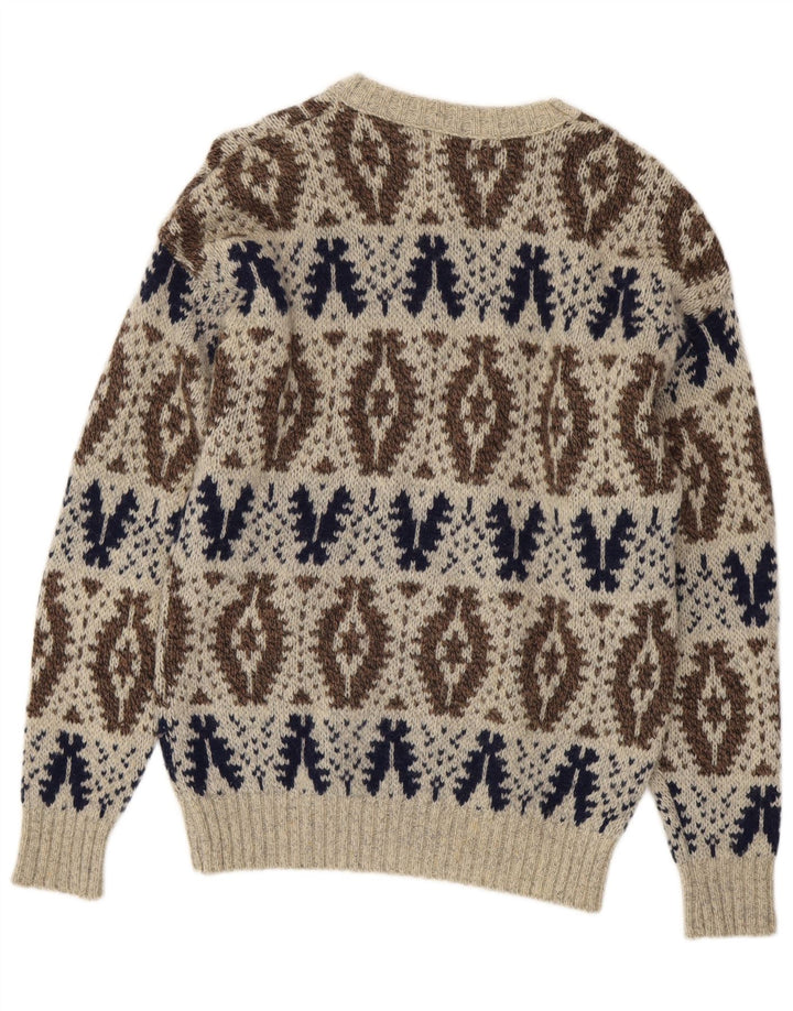 Męski sweter z dekoltem w łódkę Osh Kosh, duży, szary, wełniany Fair Isle