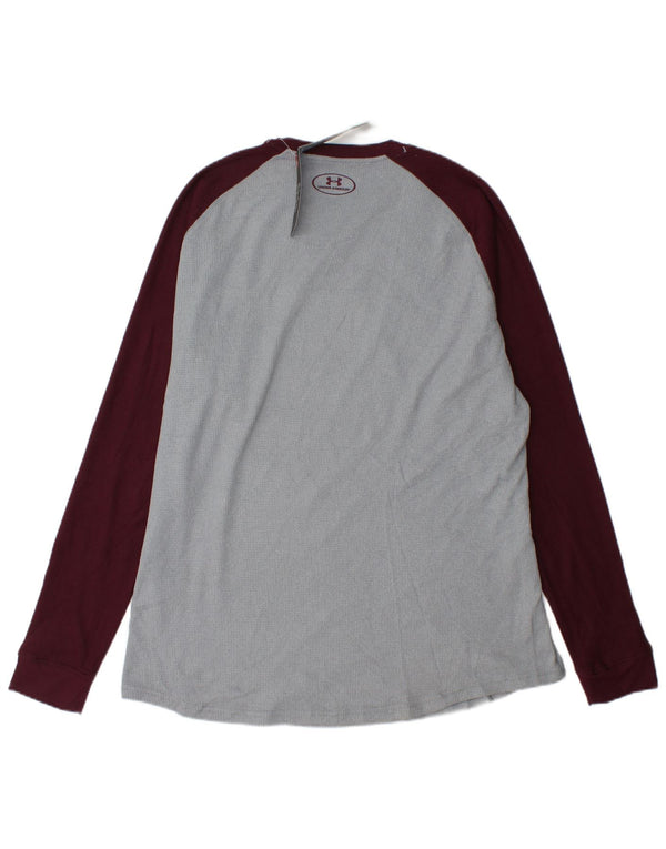 UNDER ARMOUR Męski top z długim rękawem XL, szary, z blokami kolorów, poliester