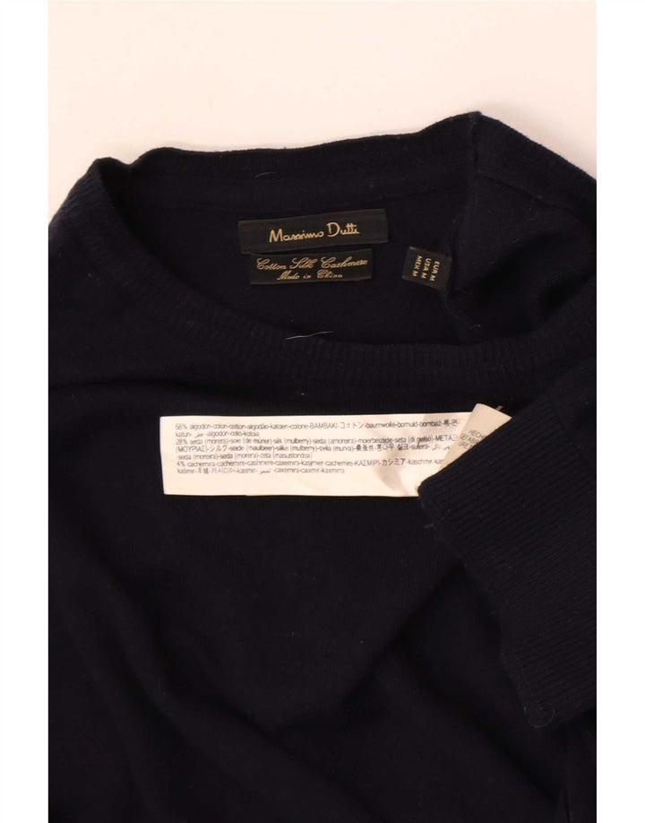 Męski sweter z okrągłym dekoltem Massimo Dutti, średni granatowy, bawełniany