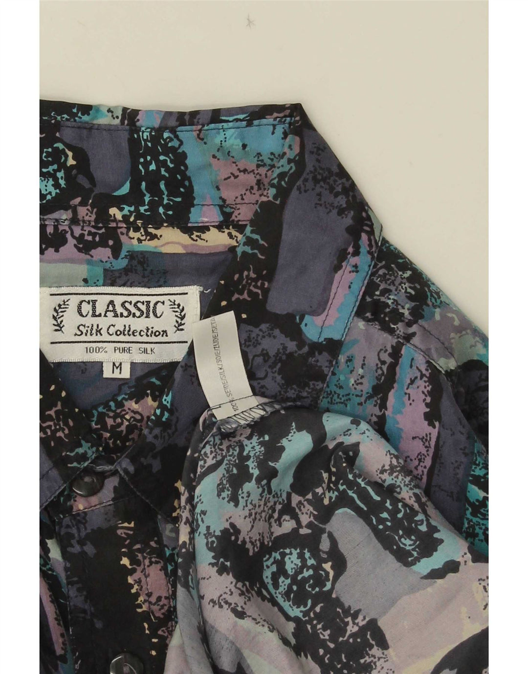 KLASYCZNA Męska koszula z krótkim rękawem w abstrakcyjny wzór, średni, wielobarwny jedwab
