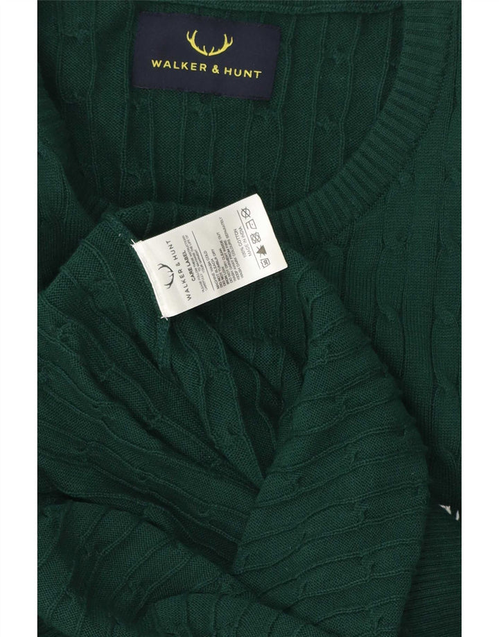 Vintage męski sweter z wycięciem pod szyją, średnio zielony, bawełniany