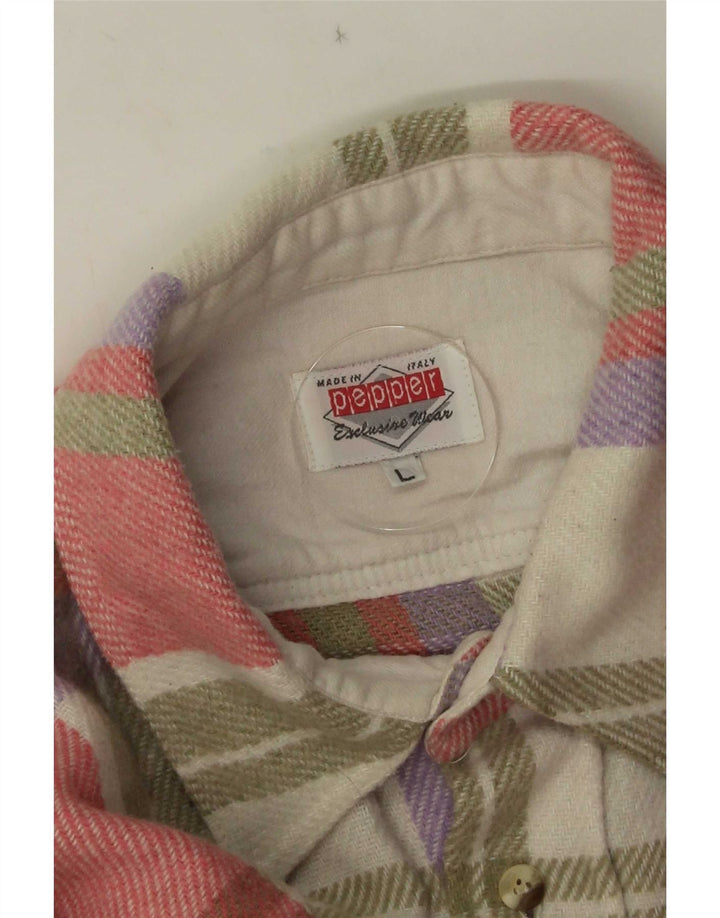 Vintage męska koszula flanelowa, duża, różowa, akrylowa kratka