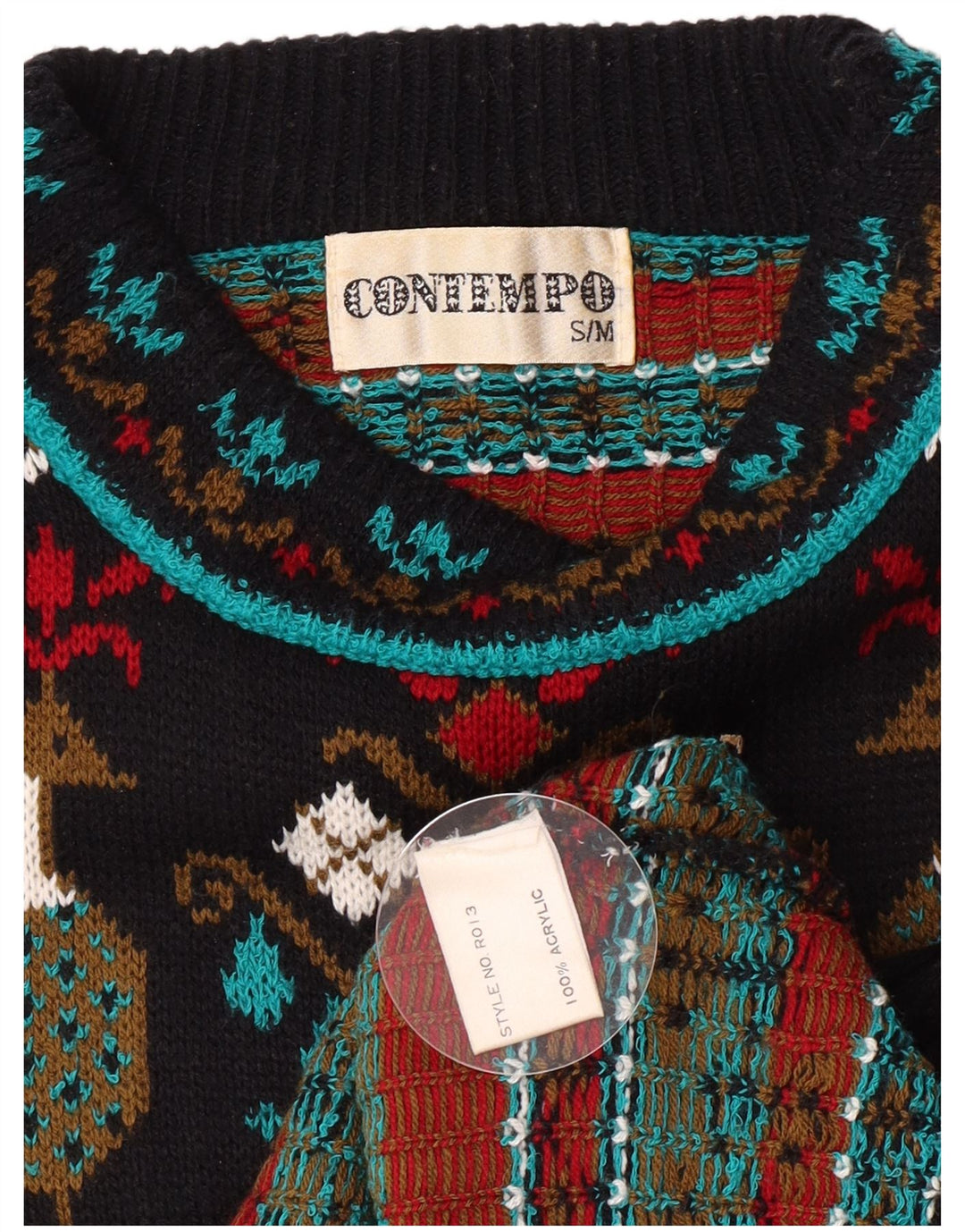 Contempo Męski sweter z abstrakcyjnym wzorem i okrągłym dekoltem, mały czarny Nowość