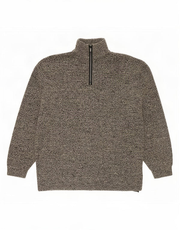 Vintage męski sweter rozpinany XL, szara wełna z blokami kolorów