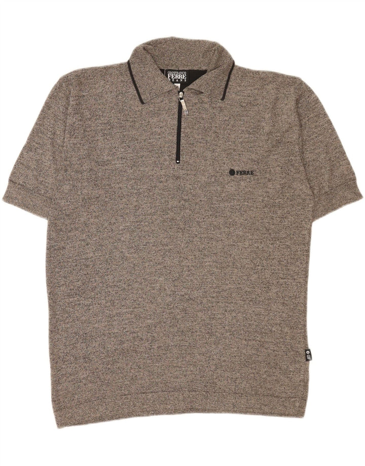 Męski sweter polo Gianfranco Ferre, średnioszary, nakrapiany