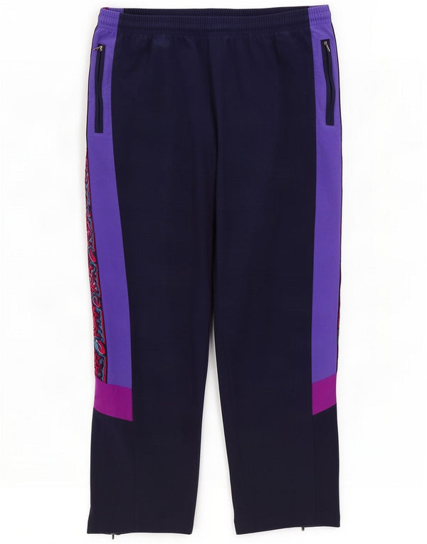 Vintage Mens Graphic Tracksuit Trousers IT 50 Large Navy Blue Colourblock