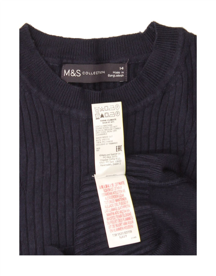 MARKS & SPENCER Womens 1/2 Sleeve Jumper Dress UK 14 Medium Navy Blue Vintage Marks & Spencer and Second-Hand Marks & Spencer from Messina Hembry 