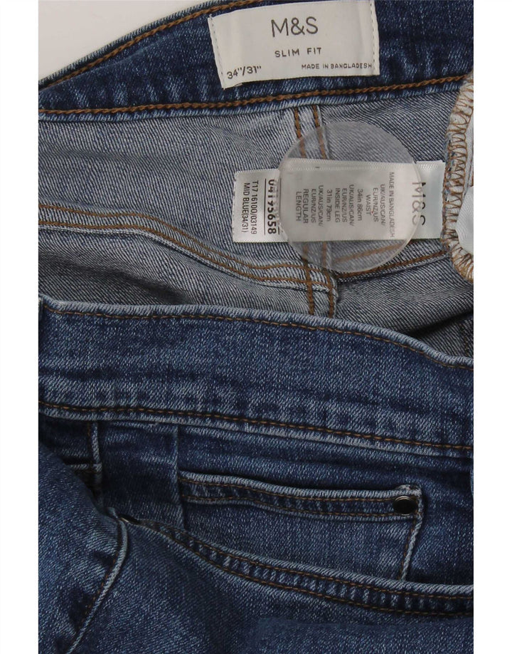 Marks & Spencer Męskie jeansy slim W34 L31 Niebieskie bawełniane