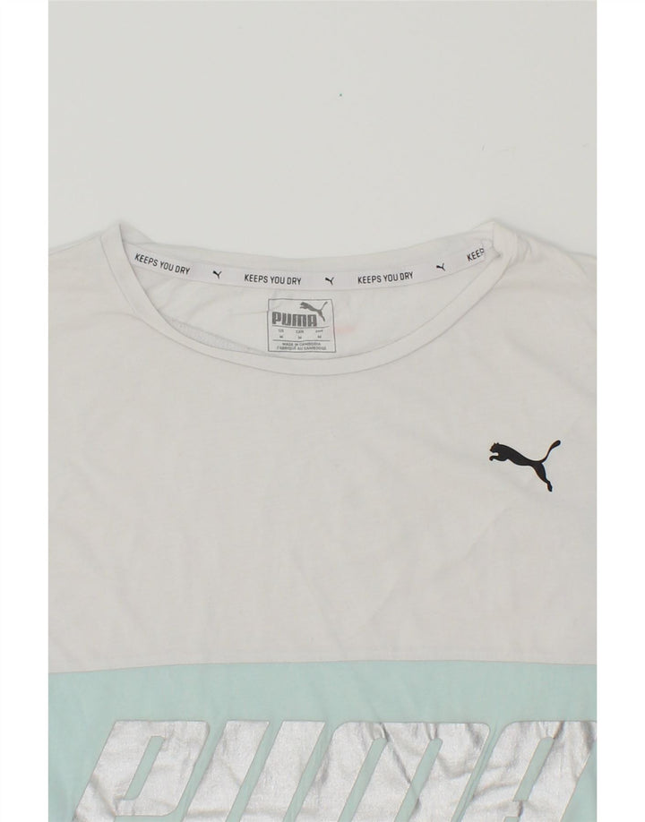PUMA Womens Oversized Graphic T-Shirt Top UK 14 Medium White Colourblock Vintage Puma and Second-Hand Puma from Messina Hembry 
