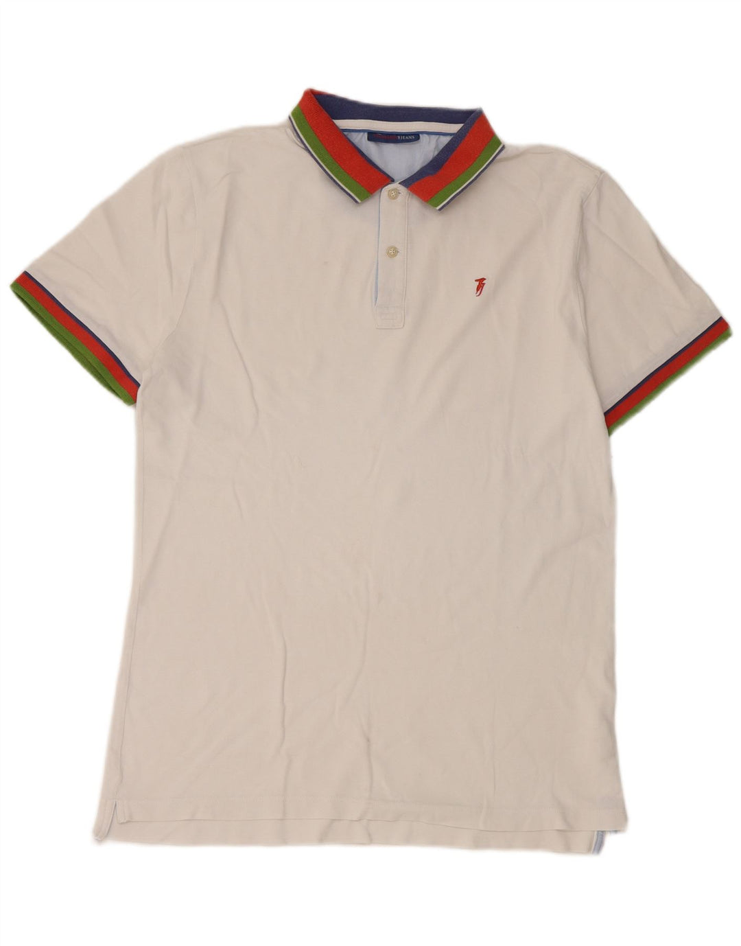 Męska koszulka polo Trussardi Jeans, mała, biała, z blokami kolorów
