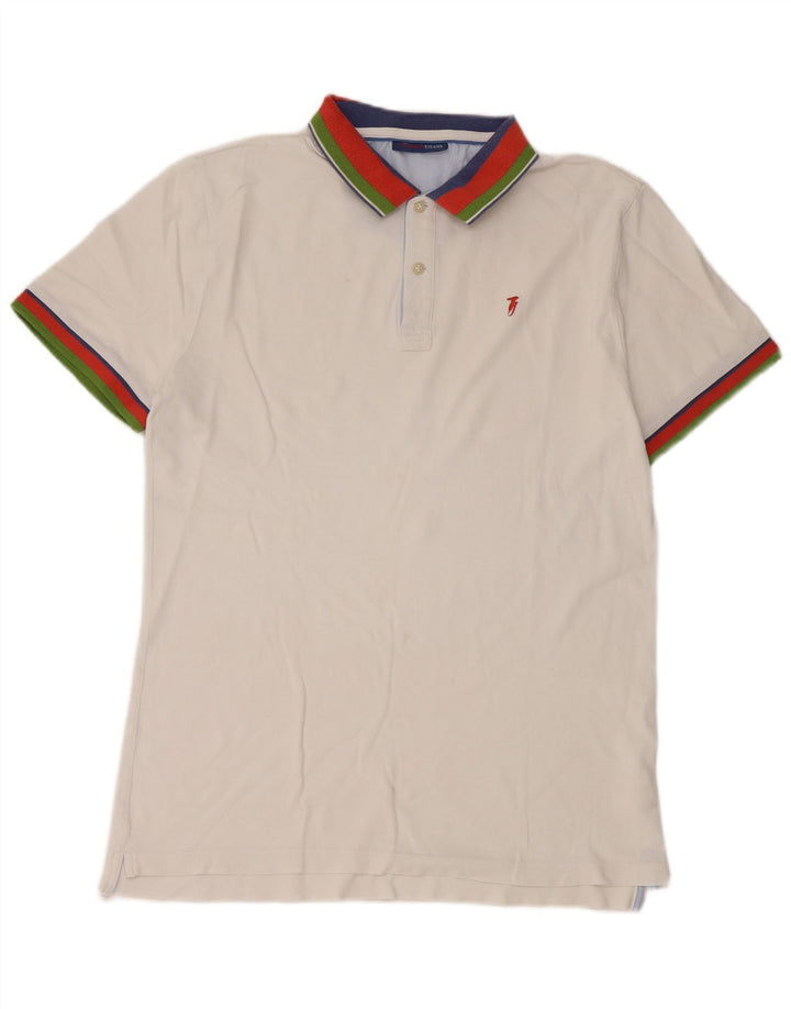 Męska koszulka polo Trussardi Jeans, mała, biała, z blokami kolorów