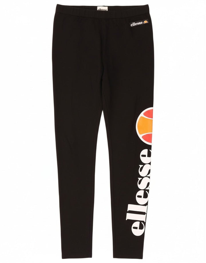 Damskie legginsy graficzne Ellesse UK 12, średnie, czarne, bawełniane