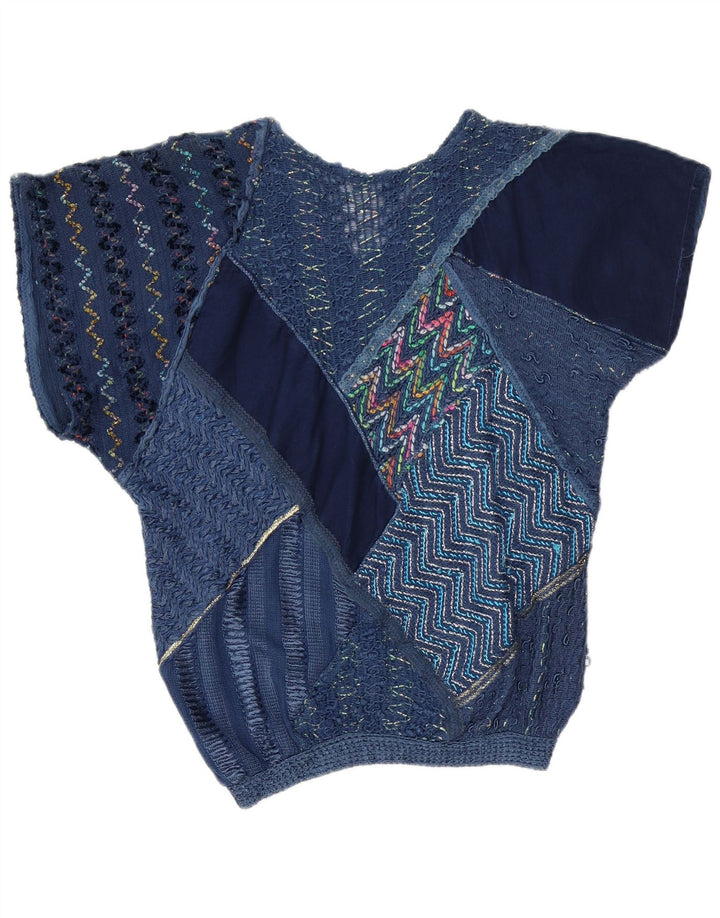 Bluzka damska Vintage Top UK 16 Duży granatowy patchwork