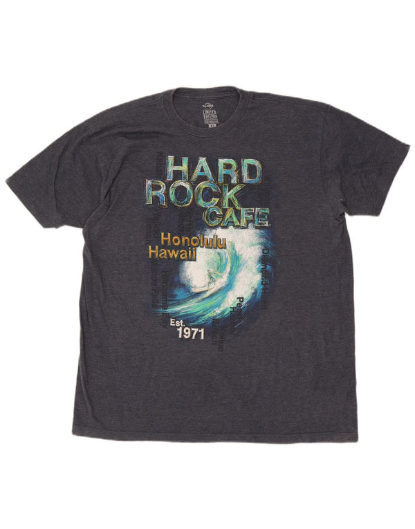 T-shirt męski Hard Rock Cafe Honolulu z grafiką, góra XL, granatowa, bawełniana