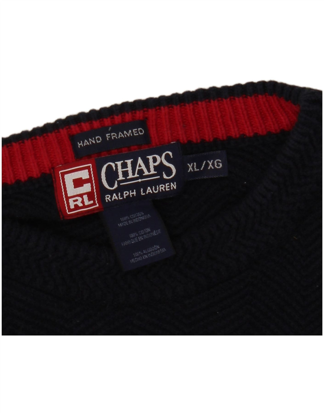 CHAPS RALPH LAUREN Męski sweter z dekoltem w łódkę XL, granatowy, w jodełkę